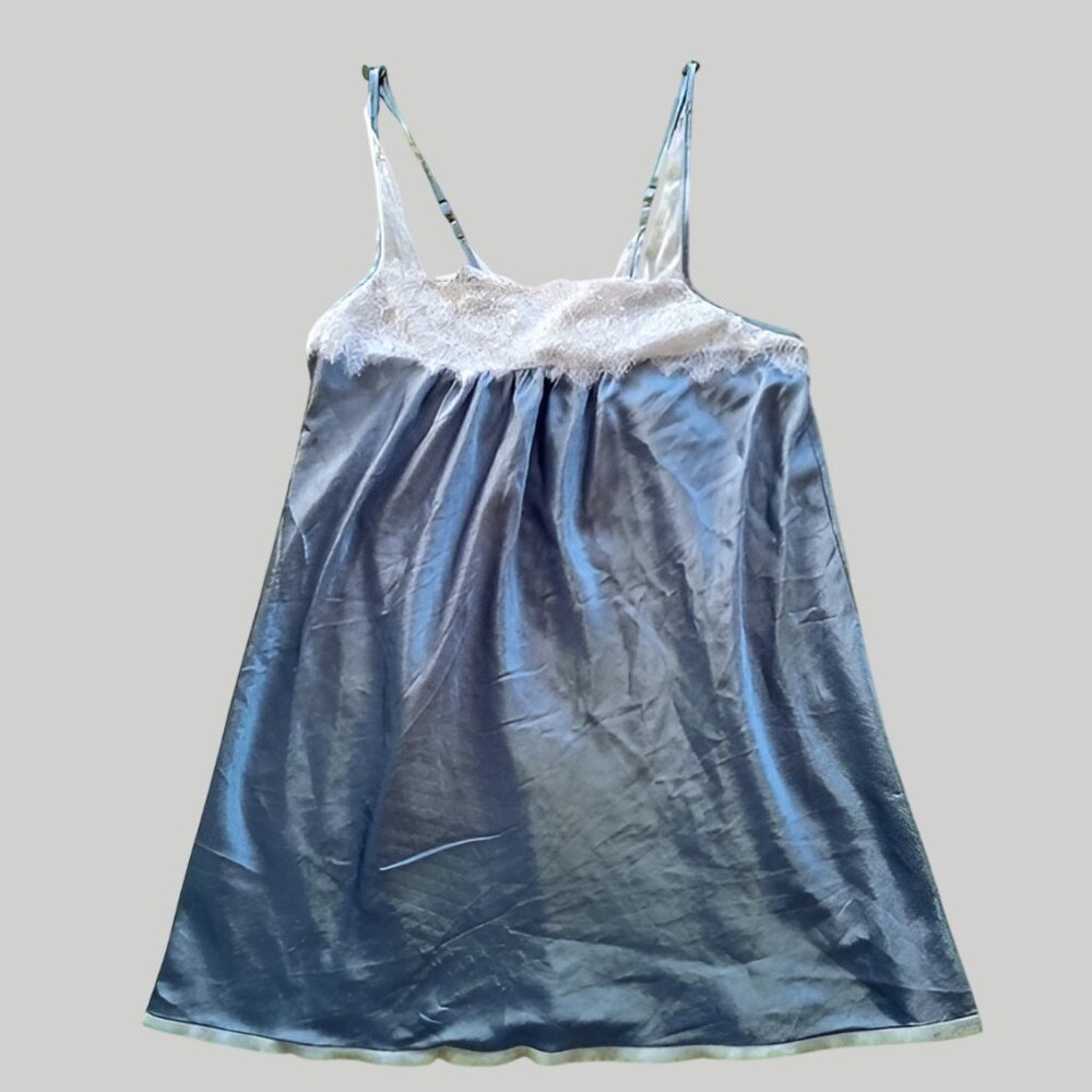 Anthropologie Floral Nikrooz Pearl Lace Slip Vintage Blue Size Medium